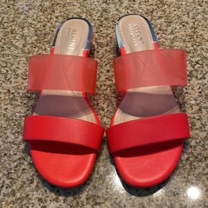 Alfani StepNFlex Coral-Orange Leather Wedge summer Sandal mules Size 7.5. EUC.